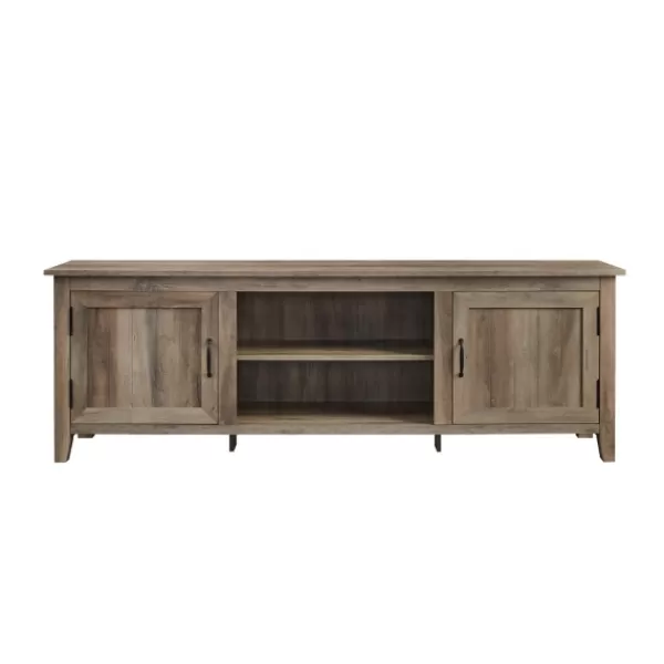 Tv Stands & Media Consoles-Kirkland's Home Gray Wash Wood Grooved Door Tv Stand Brown