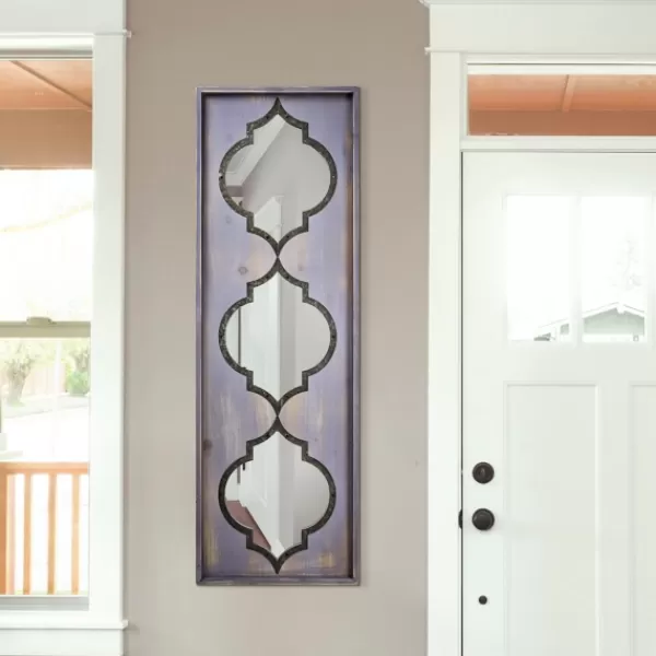 Decorative Mirrors-Kirkland's Home Gray Washed Purple Wood Wall Mirror