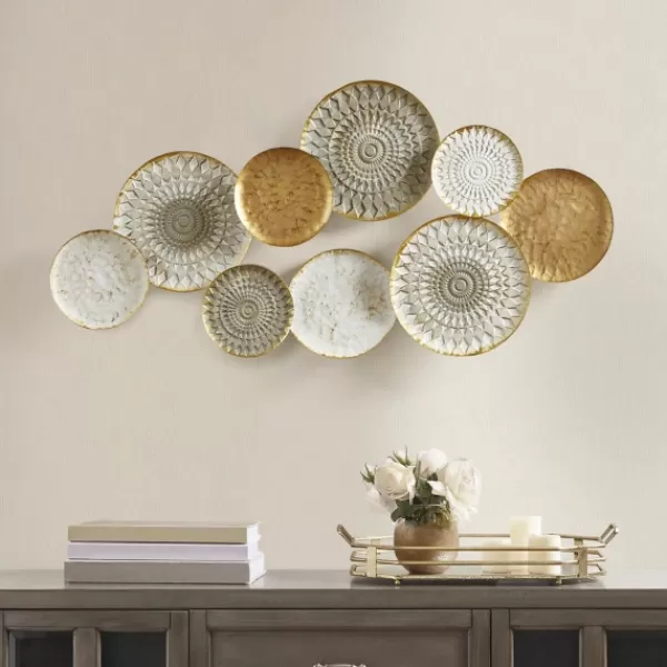 Wall Plaques-Kirkland's Home Gray White Metal Connected Circle Wall Plaque Gold