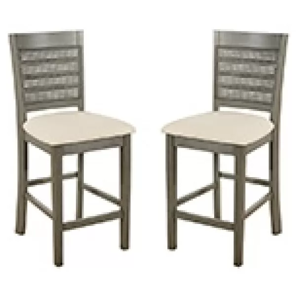 Bar Stools & Counter Height Stools-Kirkland's Home Gray Wilbur Cane Back Counter Stools, Set Of 2 Gray/White