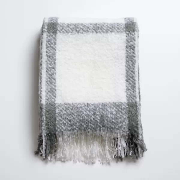 Blankets & Throws-Kirkland's Home Gray Windowpane Faux Mohair Throw Gray/White