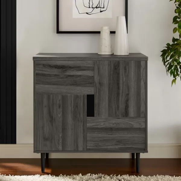 Cabinets & Sideboards-Kirkland's Home Gray Wood 4-Door Modern Cabinet