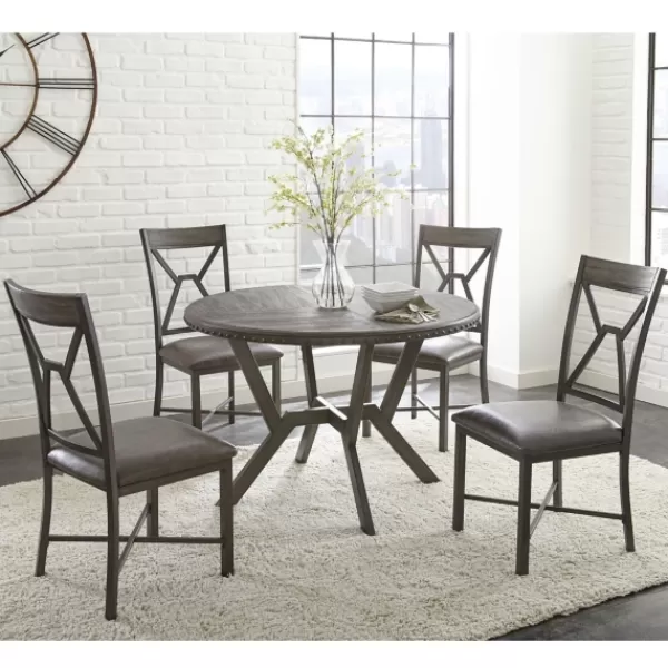 Dining Sets-Kirkland's Home Gray Wood Upholstered 5-Pc. Dining Set