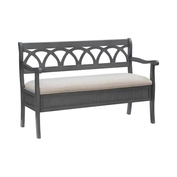 Benches & Ottomans-Kirkland's Home Gray Wood Upholstered Storage Bench Gray/White