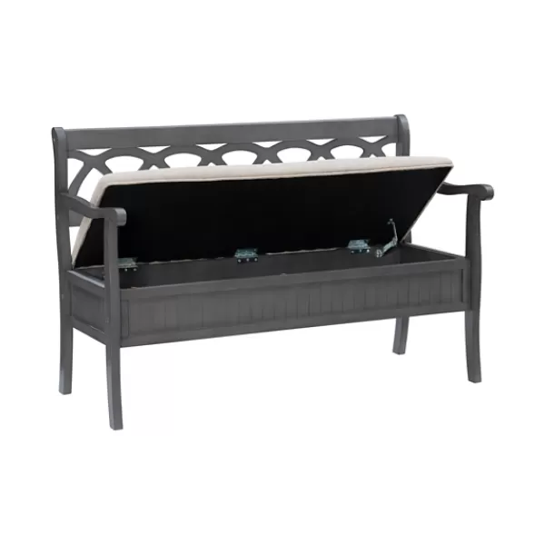 Benches & Ottomans-Kirkland's Home Gray Wood Upholstered Storage Bench Gray/White