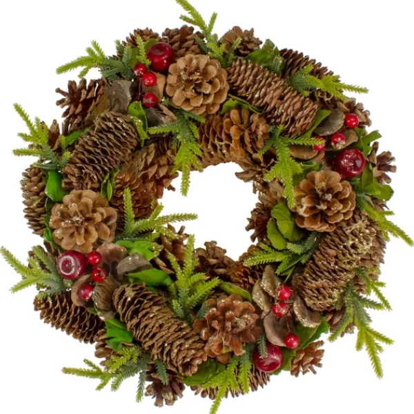 Wreaths-Kirkland's Home Green And Brown Pinecone Mini Wreath Red/Brown