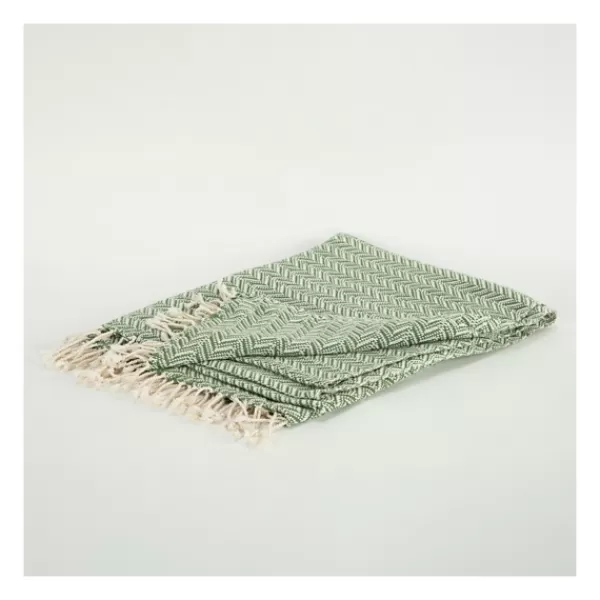 Blankets & Throws-Kirkland's Home Green And Ivory Chevron Cotton Throw Green/Ivory