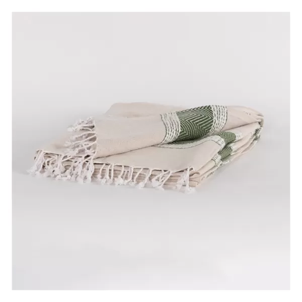 Blankets & Throws-Kirkland's Home Green And Natural Colorblock Chevron Throw Green/Tan