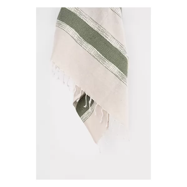 Blankets & Throws-Kirkland's Home Green And Natural Colorblock Chevron Throw Green/Tan