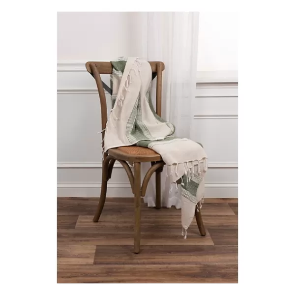 Blankets & Throws-Kirkland's Home Green And Natural Colorblock Chevron Throw Green/Tan
