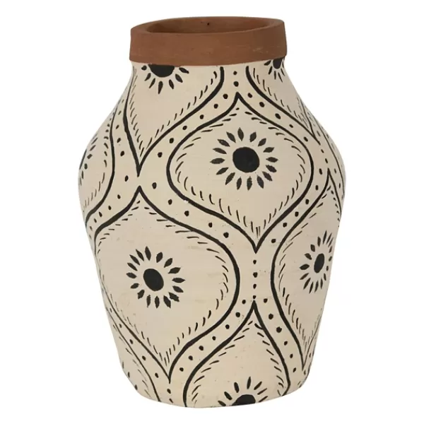 Vases-Kirkland's Home Green And White Floral Terracotta Vase White/Green