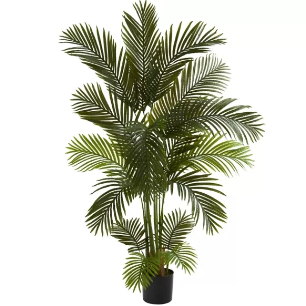 Trees & Topiaries-Kirkland's Home Green Areca Palm Tree In Black Planter, 66 In.