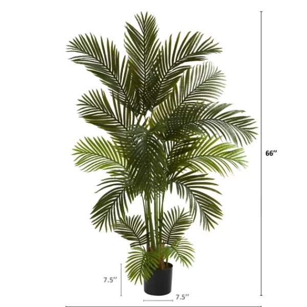 Trees & Topiaries-Kirkland's Home Green Areca Palm Tree In Black Planter, 66 In.