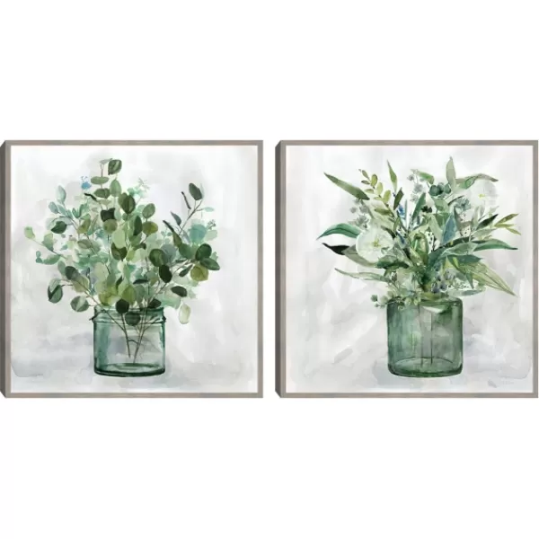 Canvas Art-Kirkland's Home Green Garden 2-Pc. Framed Canvas Art Print Set Gray