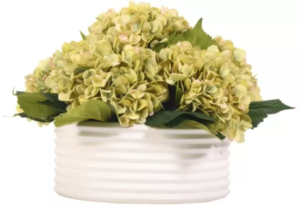 Arrangements & Greenery-Kirkland's Home Green Hydrangea Arrangement In Ribbed Bowl Green/White