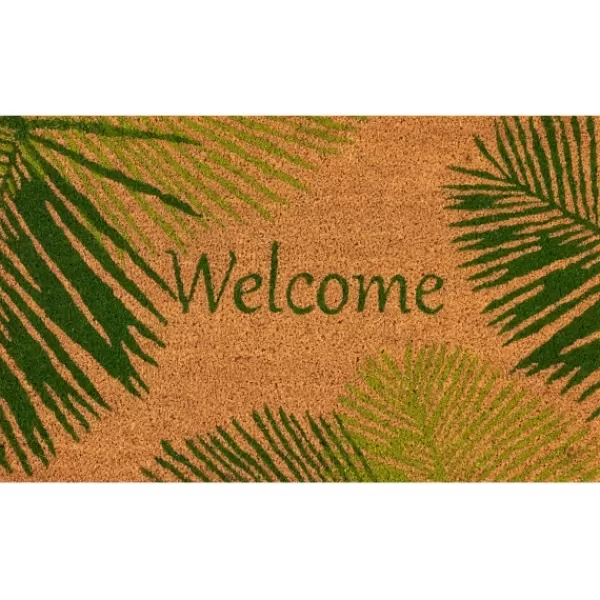 Doormats-Kirkland's Home Green Palm Fronds Welcome Coir Doormat Tan/Green