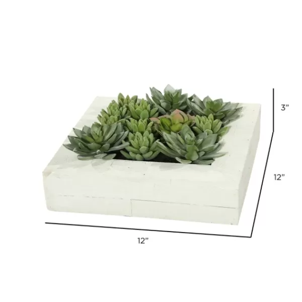 Arrangements & Greenery-Kirkland's Home Green Succulents In White Rustic Planter Green/White