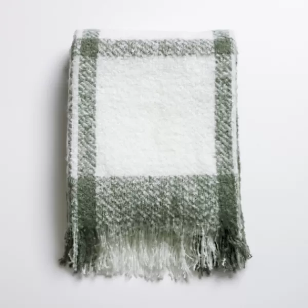 Blankets & Throws-Kirkland's Home Green Windowpane Faux Mohair Throw Green/White