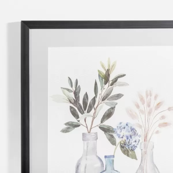 Framed Art-Kirkland's Home Greenery In Blue Glass Vase Framed Art Print White/Gray/Blue