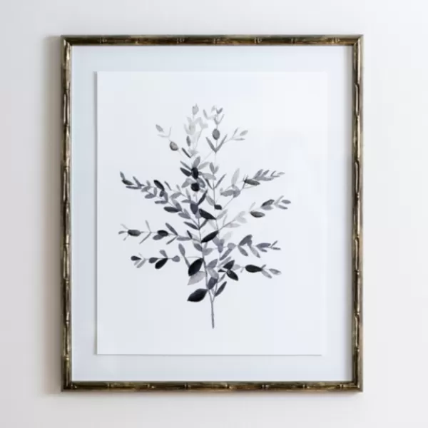 Framed Art-Kirkland's Home Greige Leaves Ii Bamboo Frame Art Print Gray/White