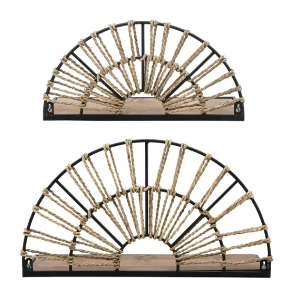 Shelves-Kirkland's Home Half-Moon Woven Seagrass Wall Shelf, Set Of 2