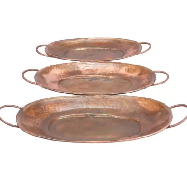 Decorative Trays-Kirkland's Home Hammered Copper 3-Pc. Iridescent Tray Set Brown