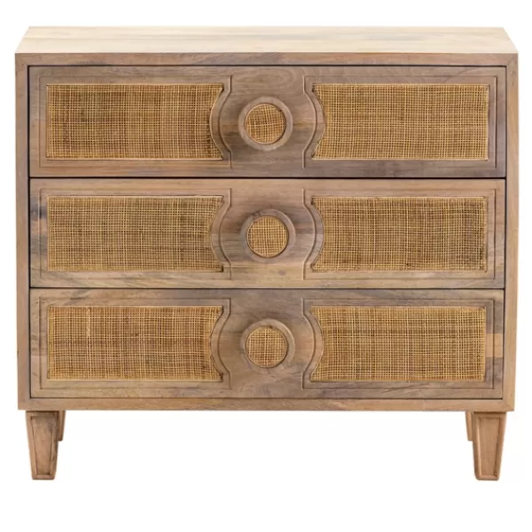 Dressers & Chests-Kirkland's Home Hand Woven Cane 3-Drawer Wood Chest