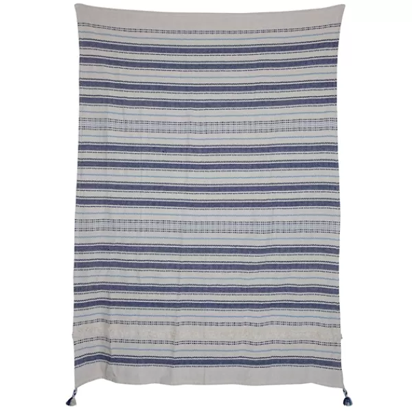 Blankets & Throws-Kirkland's Home Hand Woven Striped Throw Blanket Blue