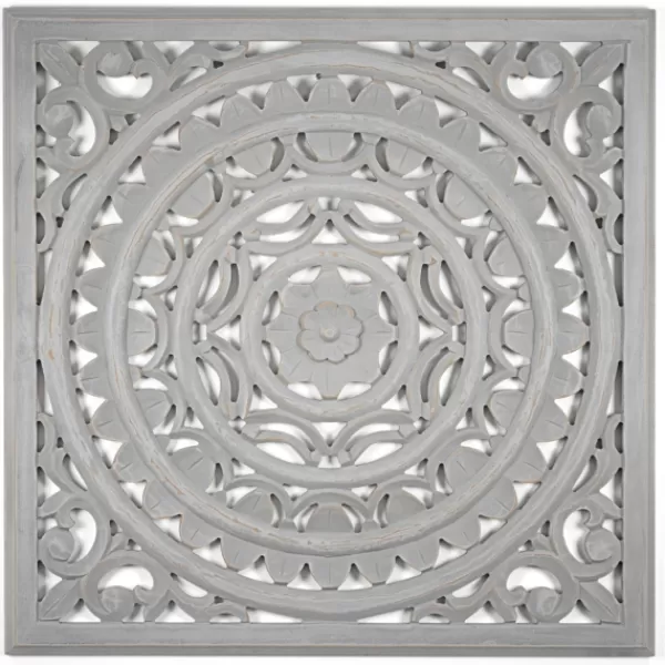 Wall Plaques-Kirkland's Home Handcarved Floral Medallion Wood Wall Plaque Gray