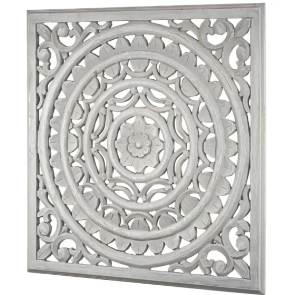 Wall Plaques-Kirkland's Home Handcarved Floral Medallion Wood Wall Plaque Gray