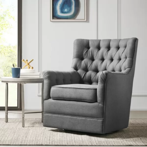 Accent Chairs-Kirkland's Home Hand-Tufted Swivel Glider Accent Chair Gray