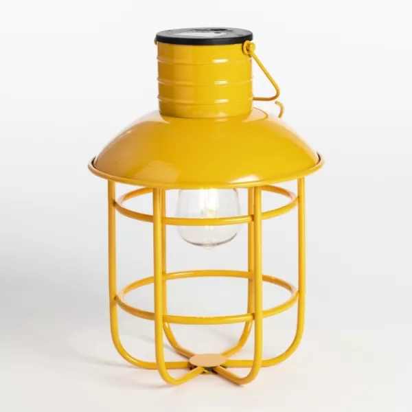 Outdoor Lighting-Kirkland's Home Hanging Cage Solar Powered Lantern Yellow