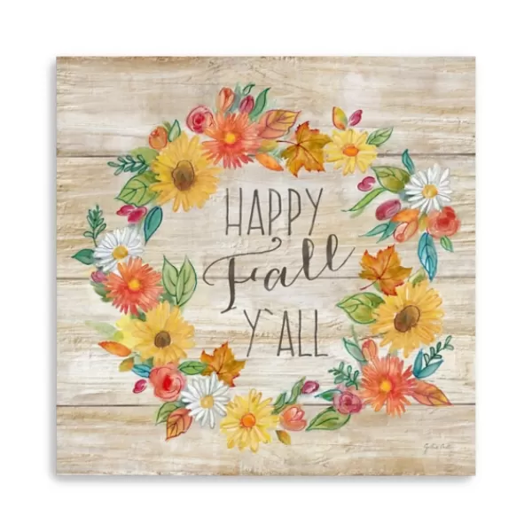 Wall Quotes & Signs-Kirkland's Home Happy Fall Y'All Wreath Giclee Canvas Art Print Tan/Multi