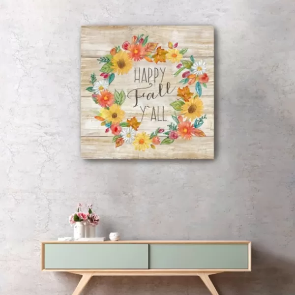 Wall Quotes & Signs-Kirkland's Home Happy Fall Y'All Wreath Giclee Canvas Art Print Tan/Multi