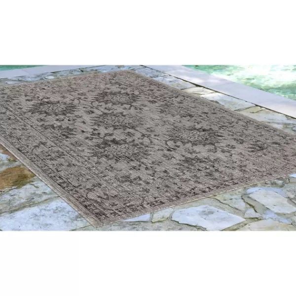 Outdoor Rugs-Kirkland's Home Harris Botanical Outdoor Rug, 7X9 Black