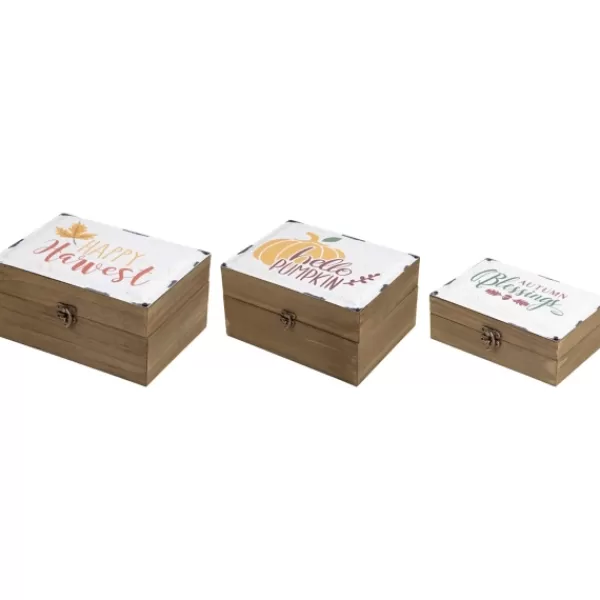 Decorative Accents-Kirkland's Home Harvest Boxes With Metal Covers, Set Of 3 White/Brown