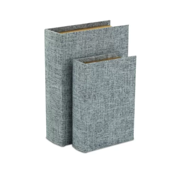 Baskets & Boxes-Kirkland's Home Heathered Linen Book Boxes, Set Of 2 Blue