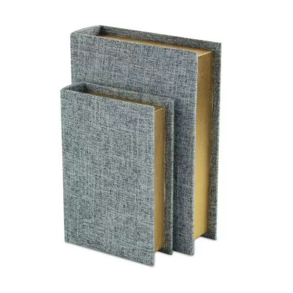 Baskets & Boxes-Kirkland's Home Heathered Linen Book Boxes, Set Of 2 Blue