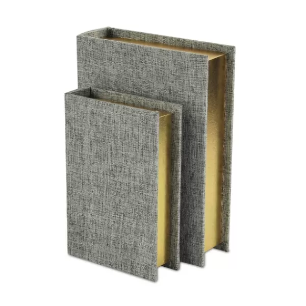 Baskets & Boxes-Kirkland's Home Heathered Linen Book Boxes, Set Of 2 Gray