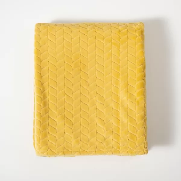 Blankets & Throws-Kirkland's Home Heavenly Herringbone Plush Throw Yellow