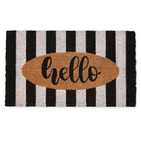 Doormats-Kirkland's Home Hello Cabana Stripe Coir Doormat Tan/Black/White