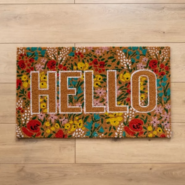 Doormats-Kirkland's Home Hello Floral Coir Doormat Multi