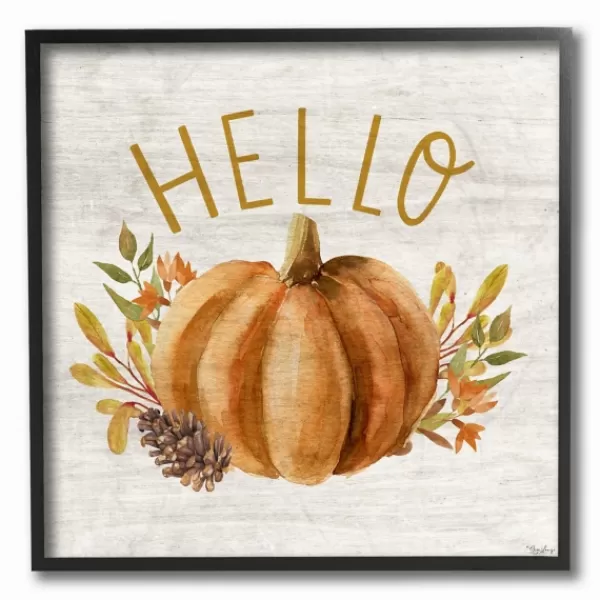 Wall Quotes & Signs-Kirkland's Home Hello Pumpkin Wood Framed Giclee Art Print Gray/Orange