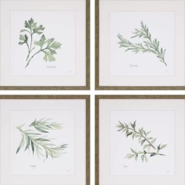 Framed Art-Kirkland's Home Herbs 4-Pc. Gold Framed Art Print Set Green