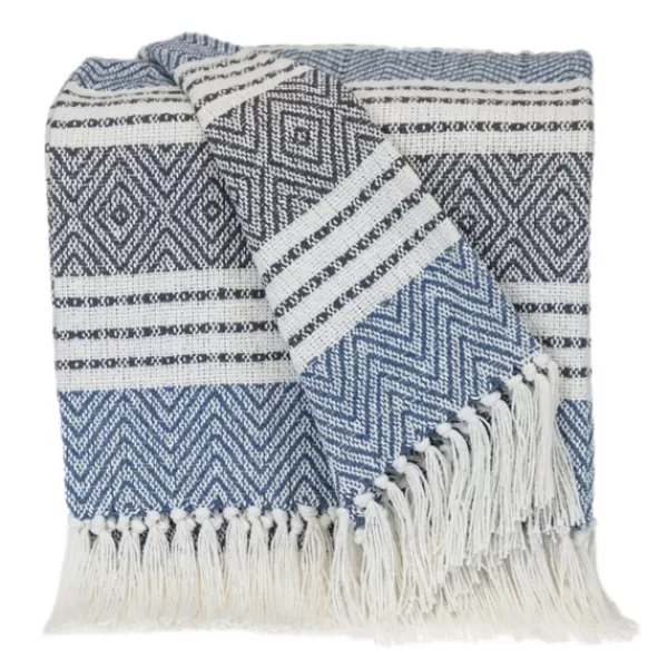 Blankets & Throws-Kirkland's Home Herringbone Multi Striped Throw Blue