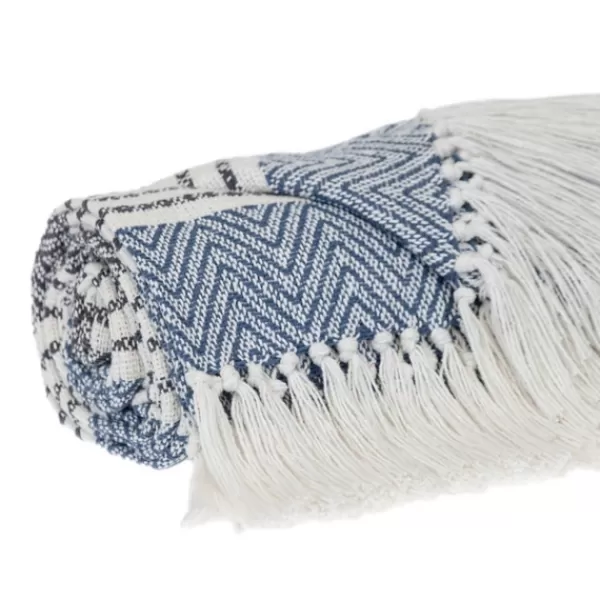 Blankets & Throws-Kirkland's Home Herringbone Multi Striped Throw Blue