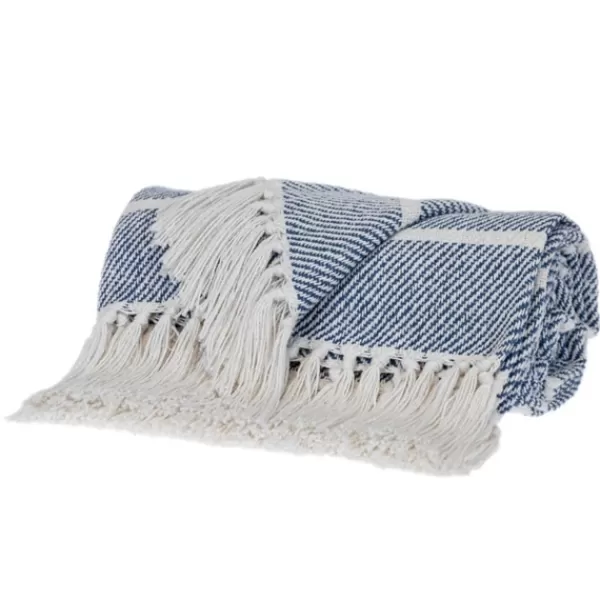 Blankets & Throws-Kirkland's Home Herringbone Striped Throw Blue