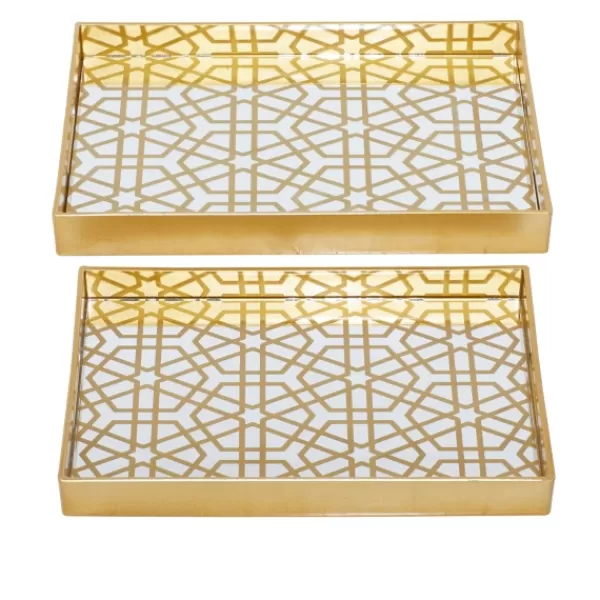 Decorative Trays-Kirkland's Home Hexagon Large Print 2-Pc. Tray Set Gold