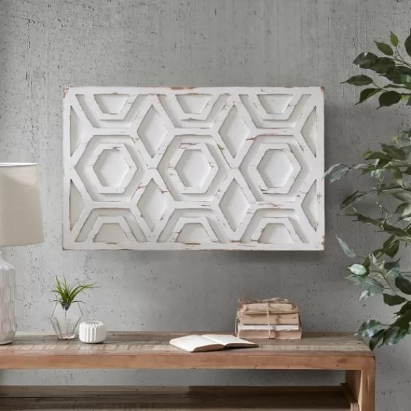 Wall Plaques-Kirkland's Home Hexagon White Wood Plaque White/Tan