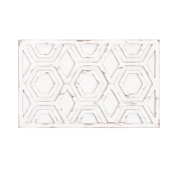 Wall Plaques-Kirkland's Home Hexagon White Wood Plaque White/Tan